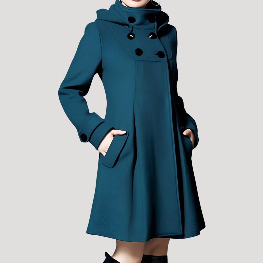 Inès | Manteau évasé boutonné à capuche