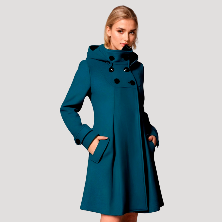 Inès | Manteau évasé boutonné à capuche