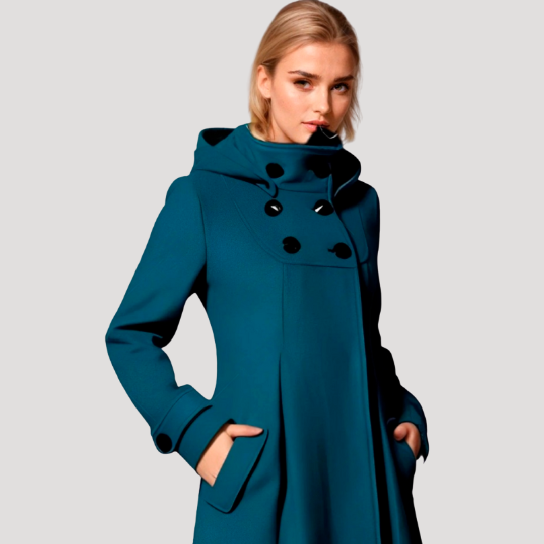 Inès | Manteau évasé boutonné à capuche