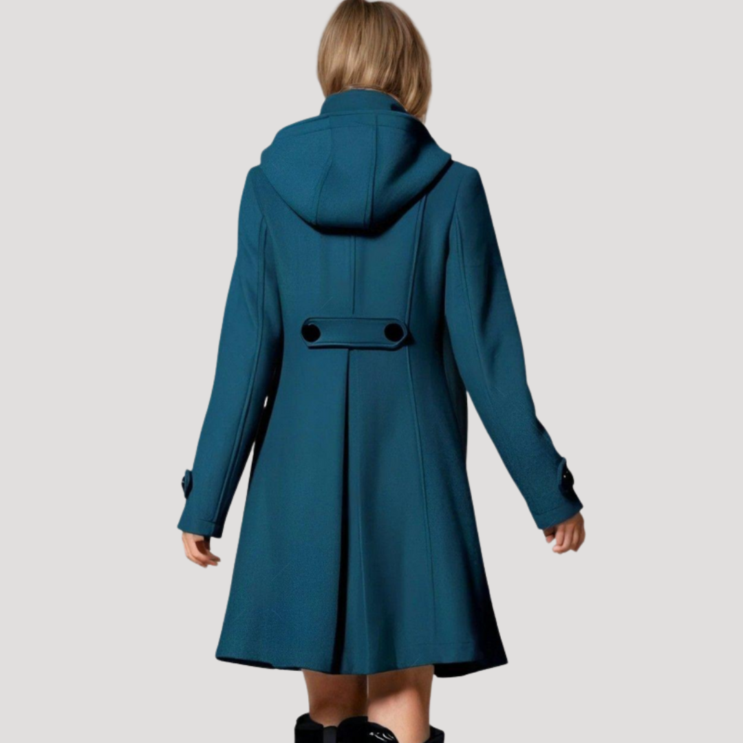 Inès | Manteau évasé boutonné à capuche