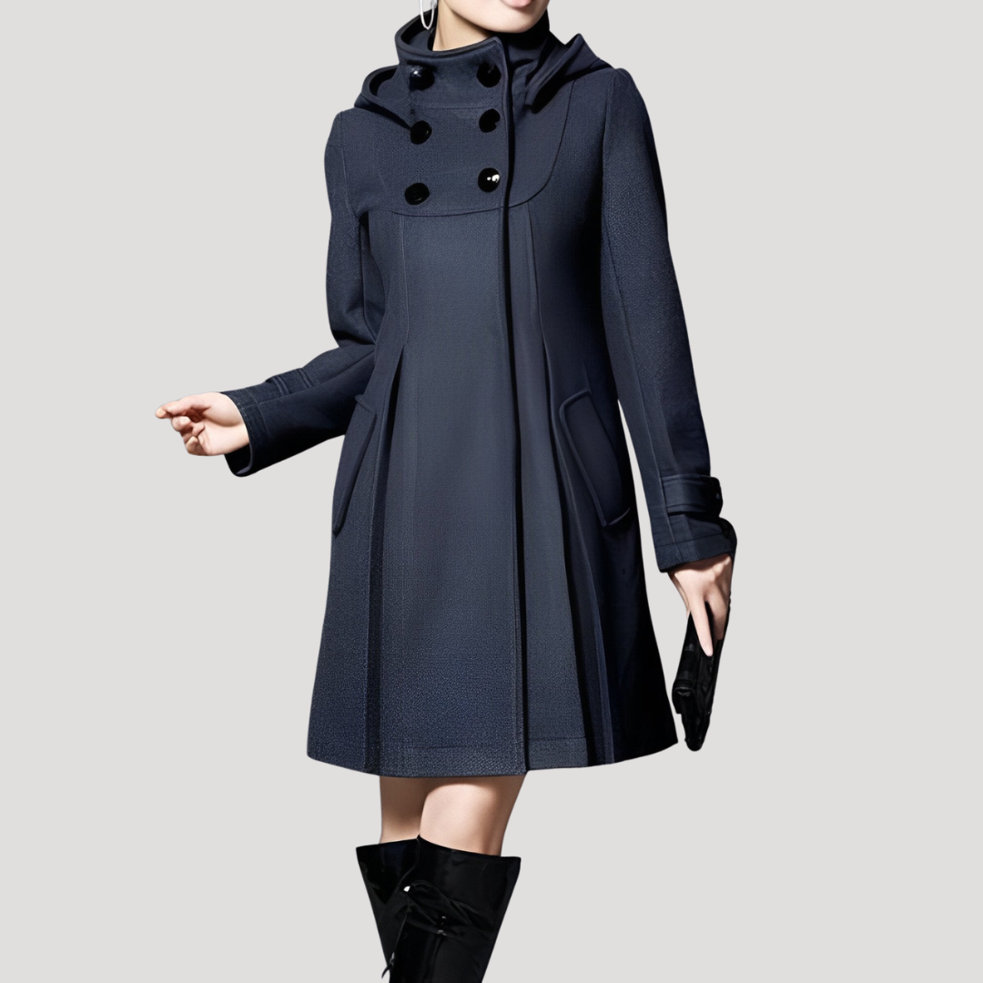 Inès | Manteau évasé boutonné à capuche