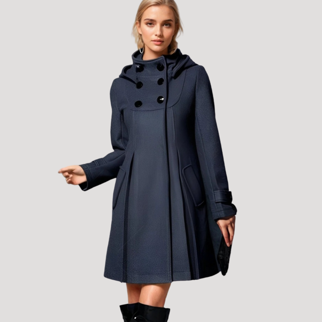 Inès | Manteau évasé boutonné à capuche