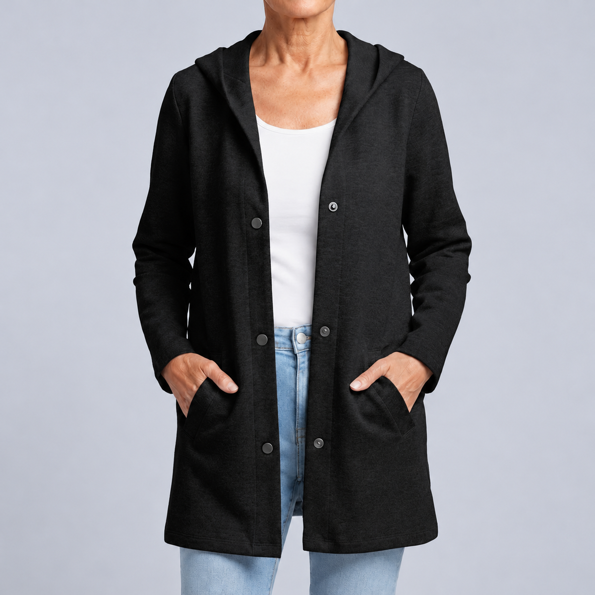 Costanza | Cardigan long à capuche et boutons