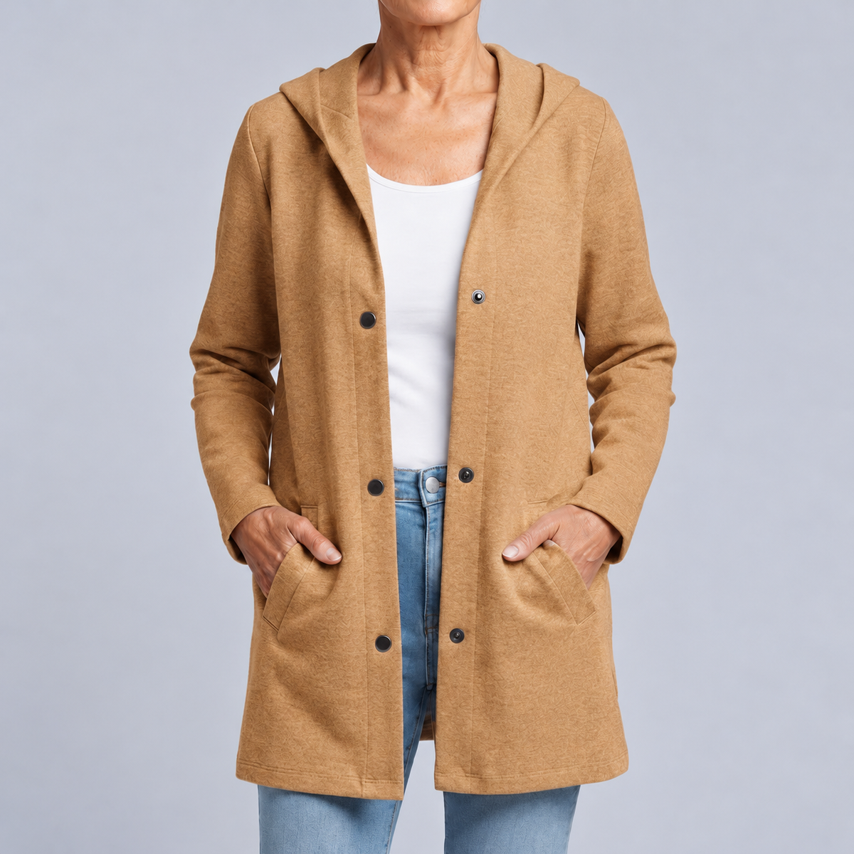 Costanza | Cardigan long à capuche et boutons
