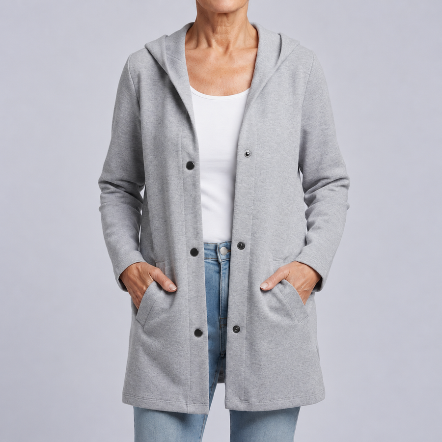 Costanza | Cardigan long à capuche et boutons