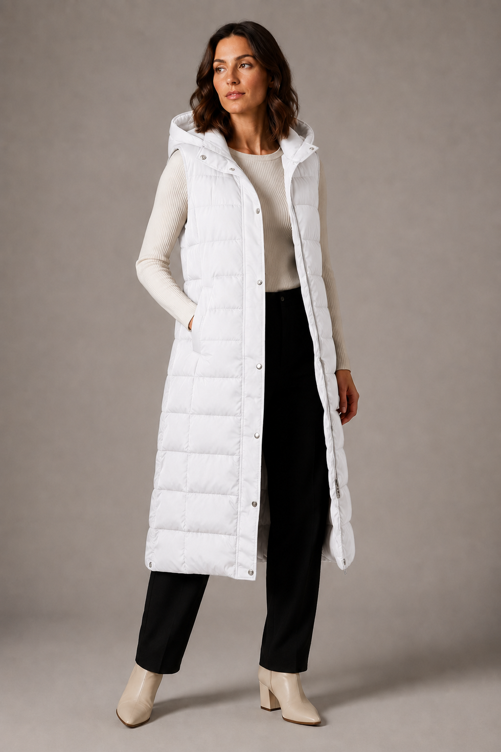 Amélie | Gilet long à capuche