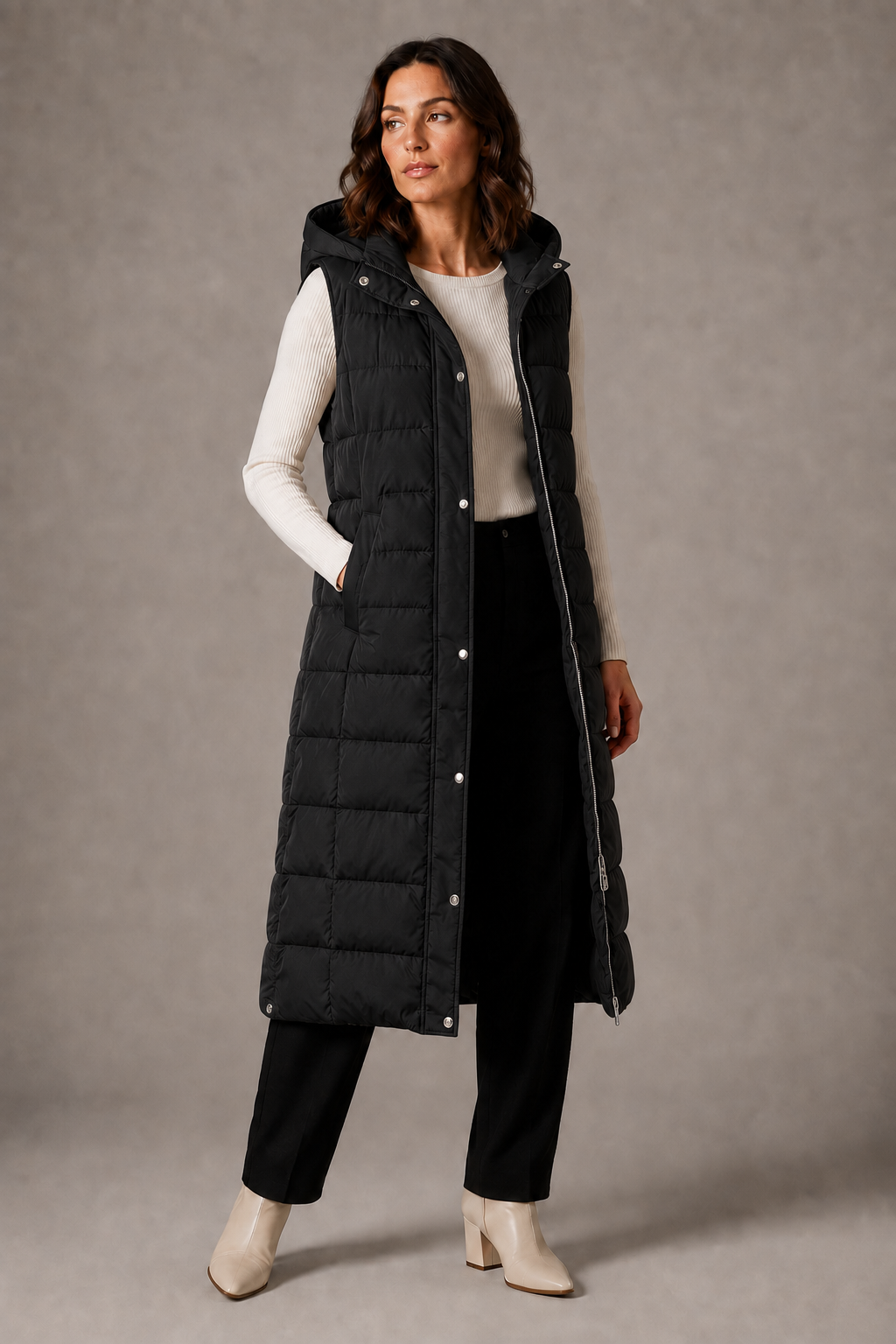 Amélie | Gilet long à capuche