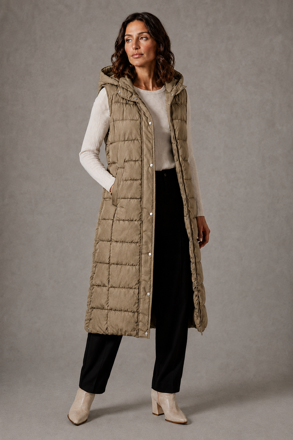 Amélie | Gilet long à capuche