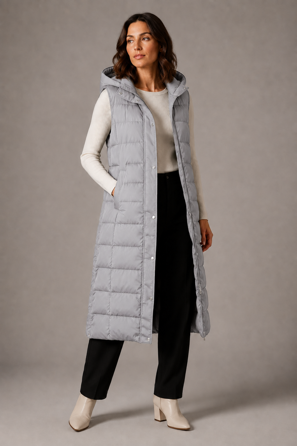 Amélie | Gilet long à capuche
