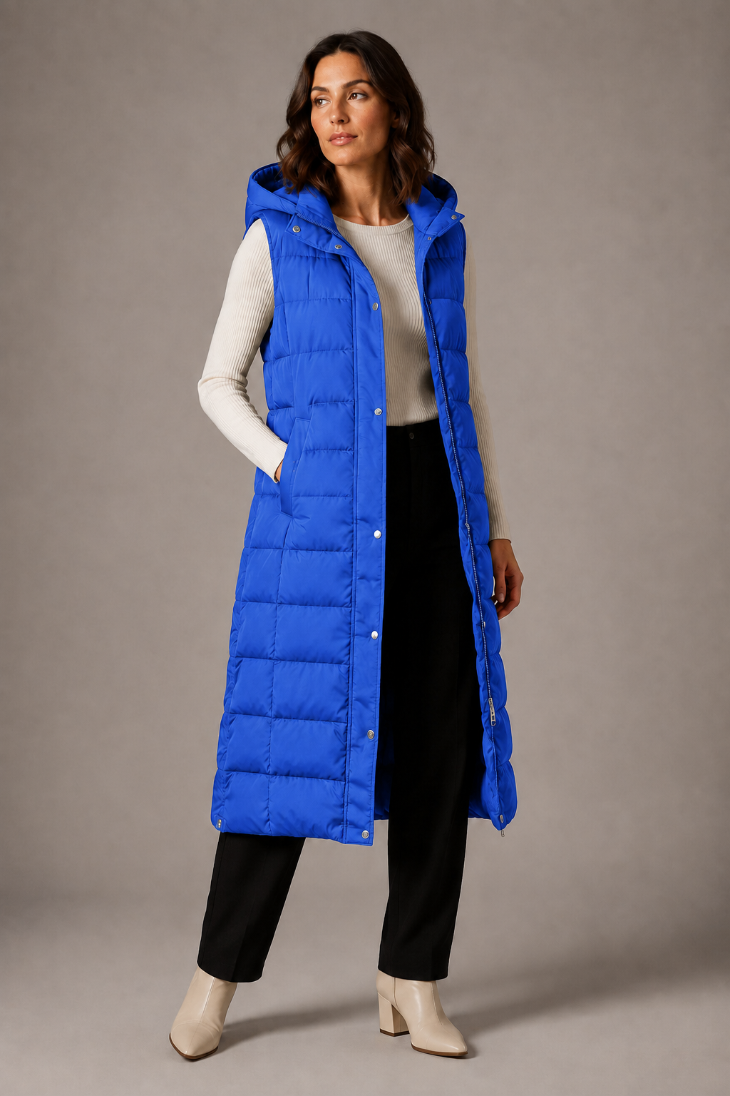 Amélie | Gilet long à capuche