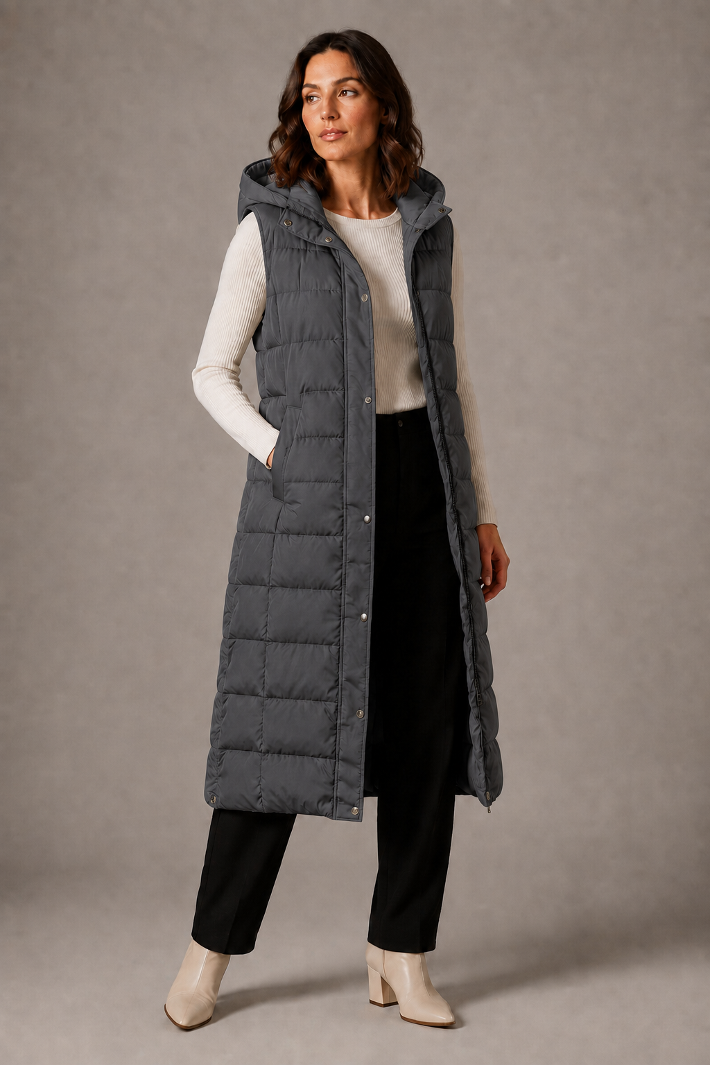 Amélie | Gilet long à capuche