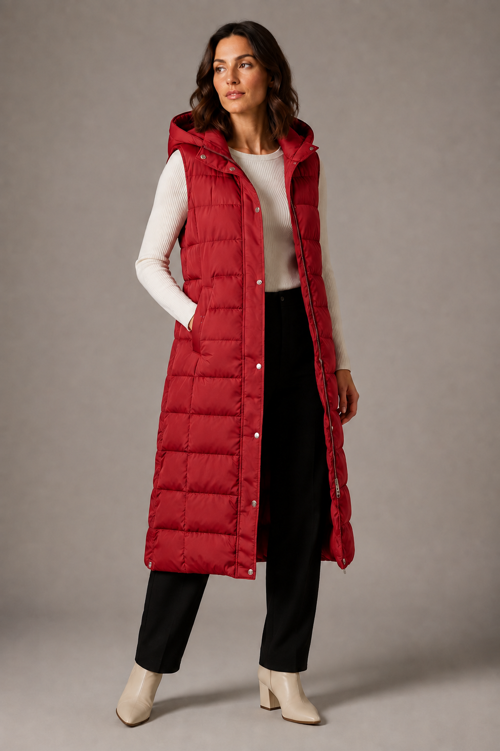Amélie | Gilet long à capuche