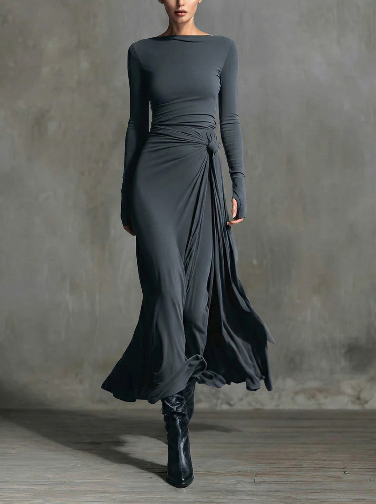 Naomie | Robe longue avec nœud en soie