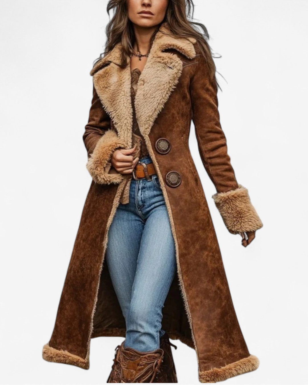 Romane | Manteau effet daim doublé de fausse fourrure