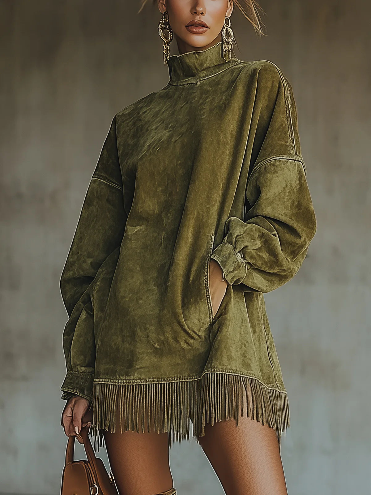 Gabrielle | Robe à col montant et franges