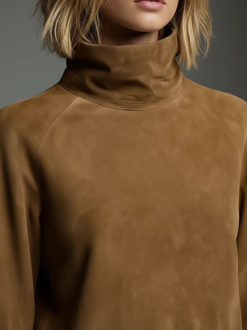 Bibiane | Mini-robe oversize en suède à col montant