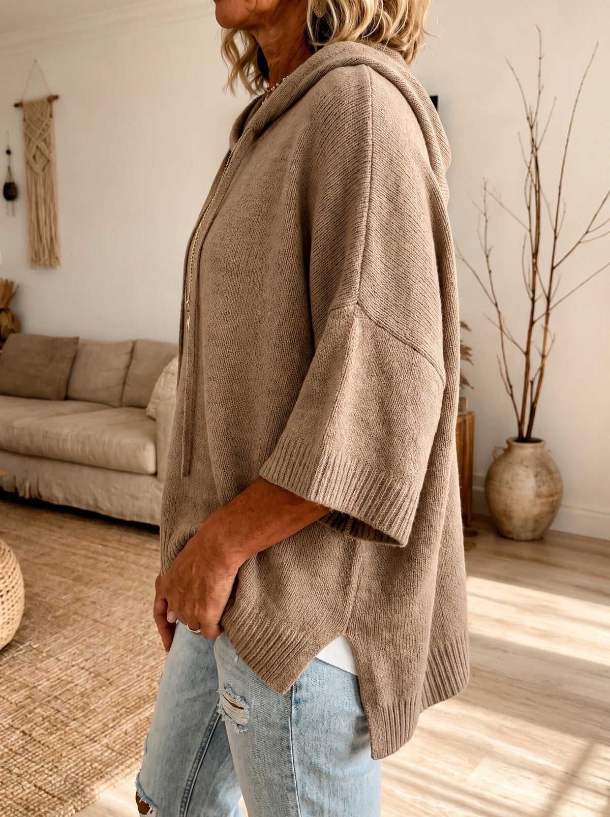 Manon | Pull poncho taupe douillet