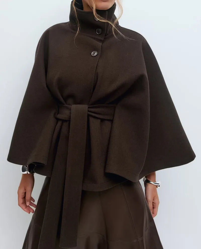 Solange | Manteau cape ceinturé en laine mélangée